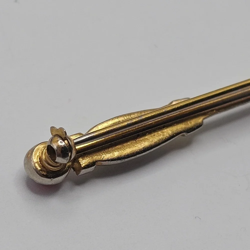 Vtg Scepter Bar Brooch Gold Tone Multi-Color Rhinestone Costume Royal 3